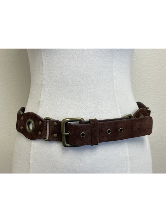 Saks Fifth Avenue Brown Genuine Leather Solid Brass Groomet Studded Belt Size L main image 8